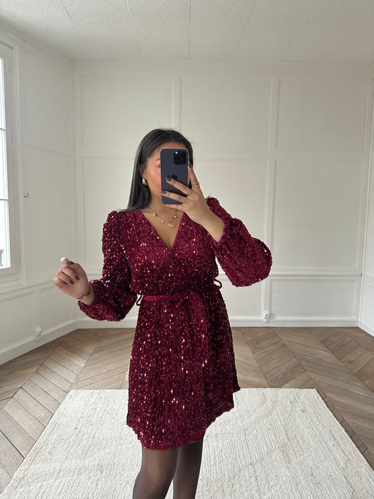 Robe à sequins Deva - bordeaux