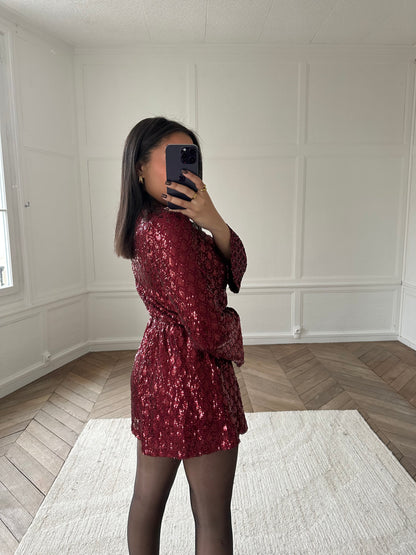 Combi-short à sequins - bordeaux