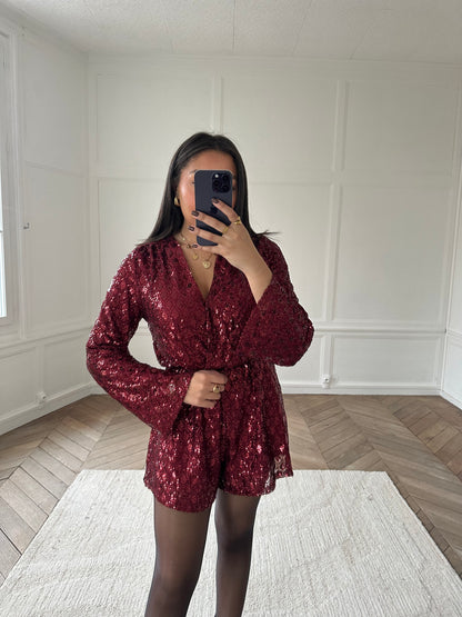 Combi-short à sequins - bordeaux