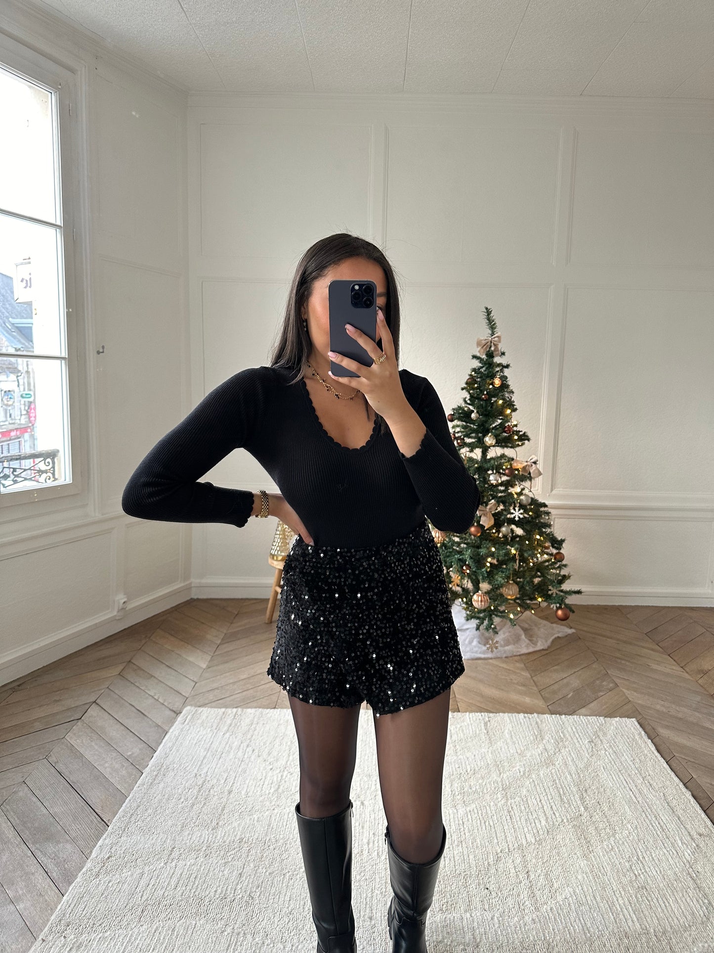 Jupe-short à sequins Ava - noir