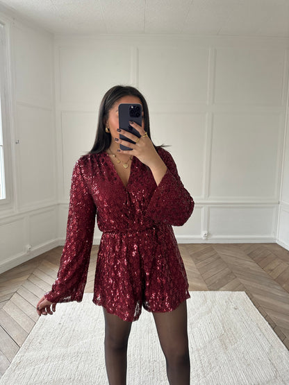 Combi-short à sequins - bordeaux