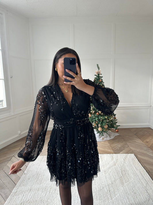 Robe à volants et sequins - noir