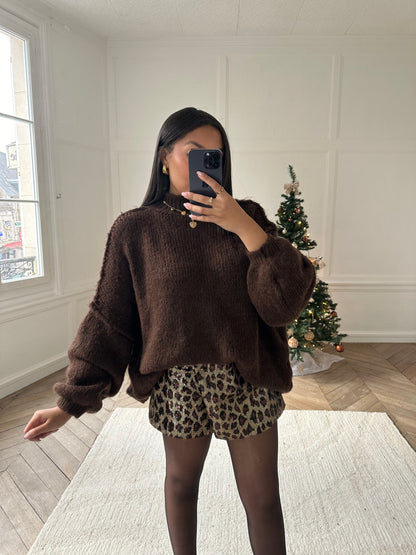 Pull oversize marron