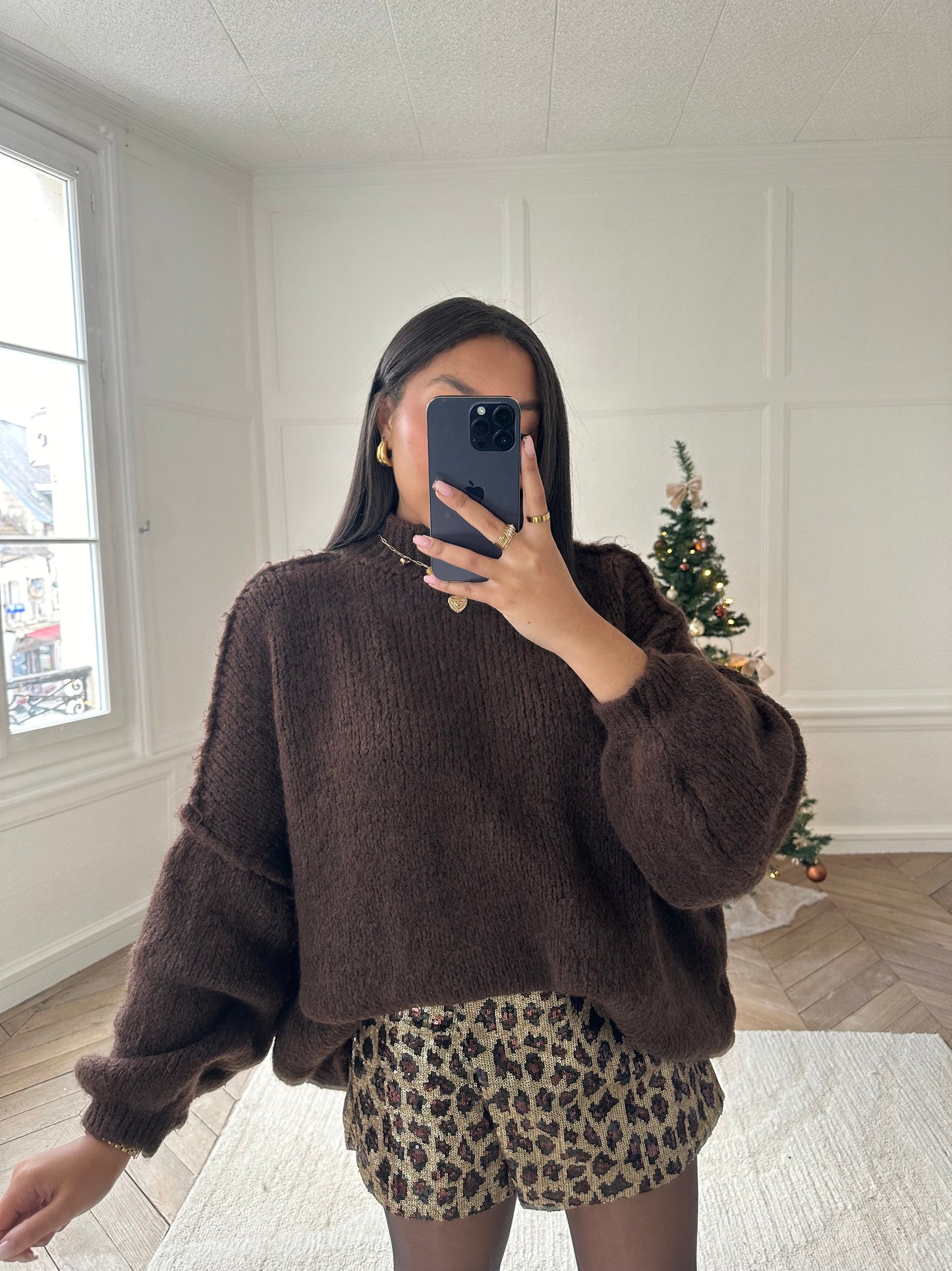 Pull oversize marron