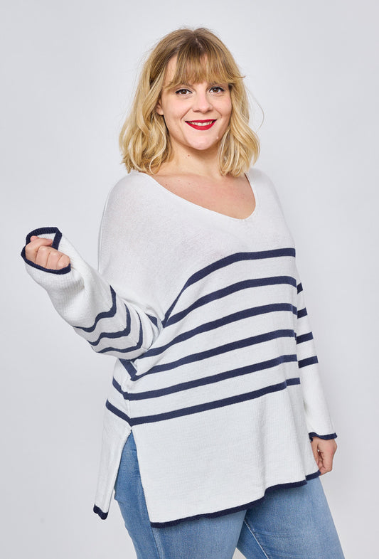 Pull Marinière grande taille marine